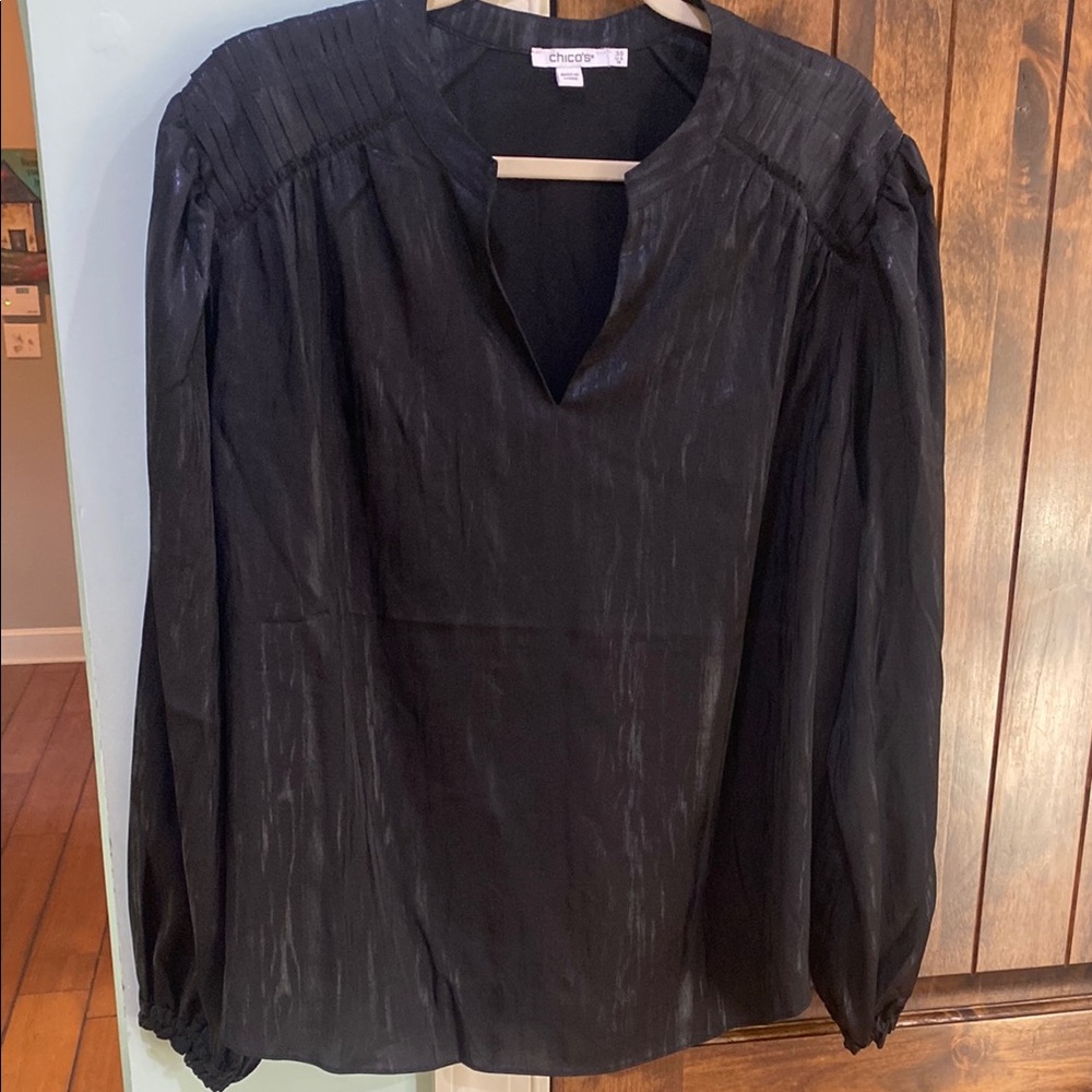 Chico's Elegant Shimmery Pintuck Black Blouse. Size 18. Worn once. Great shape.